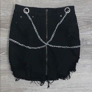 Distressed Zip Chain Skirt